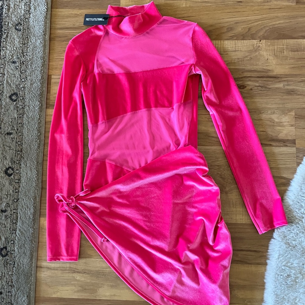 Pretty Little Thing Pink Velvet Bodysuit with Skirt - Picture 3 of 7